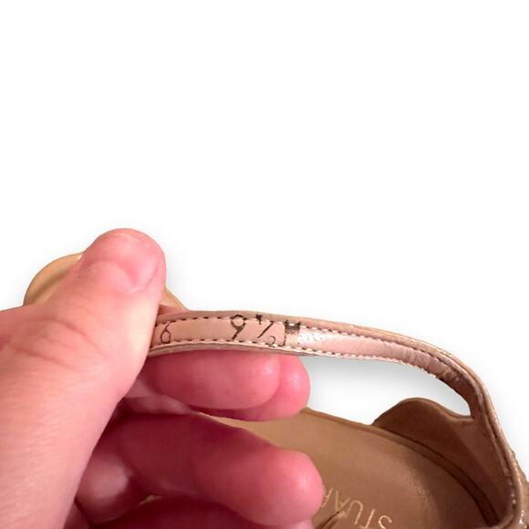 Stuart Weitzman Nudistrong Patent‎ Leather Ankle Wrap High Heel Sandals Sz 9.5 - Picture 11 of 13